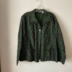 Chicos Green Ribbon Tweed Jacket.